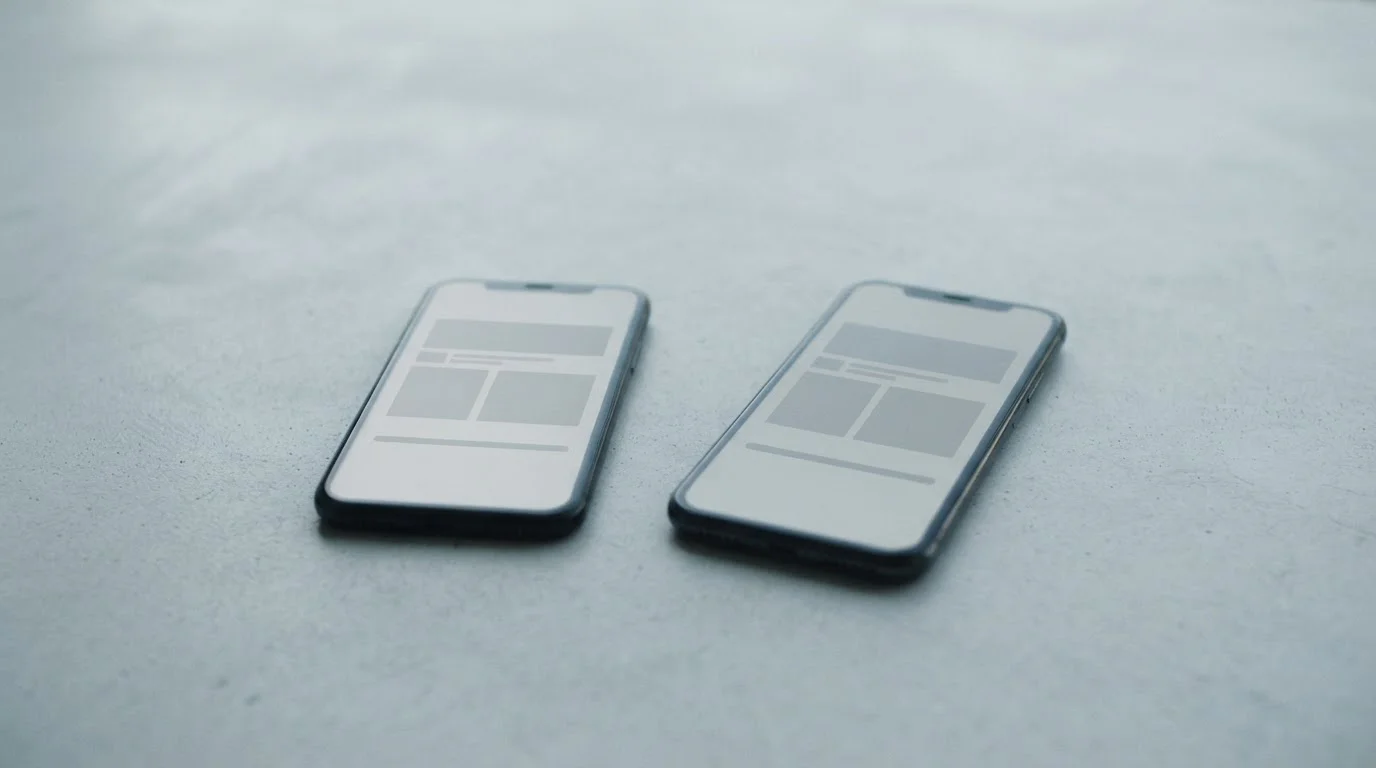 Dos smartphones enfrentados sobre superficie clara mostrando pantallas vacías