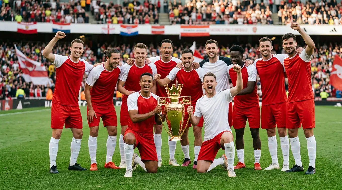Arsenal celebrando la temporada invicta de 2003-04 con el trofeo dorado de la Premier League