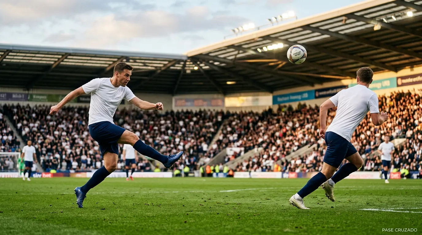 Jugador de la Premier League dando un pase decisivo de gol a su compañero de equipo