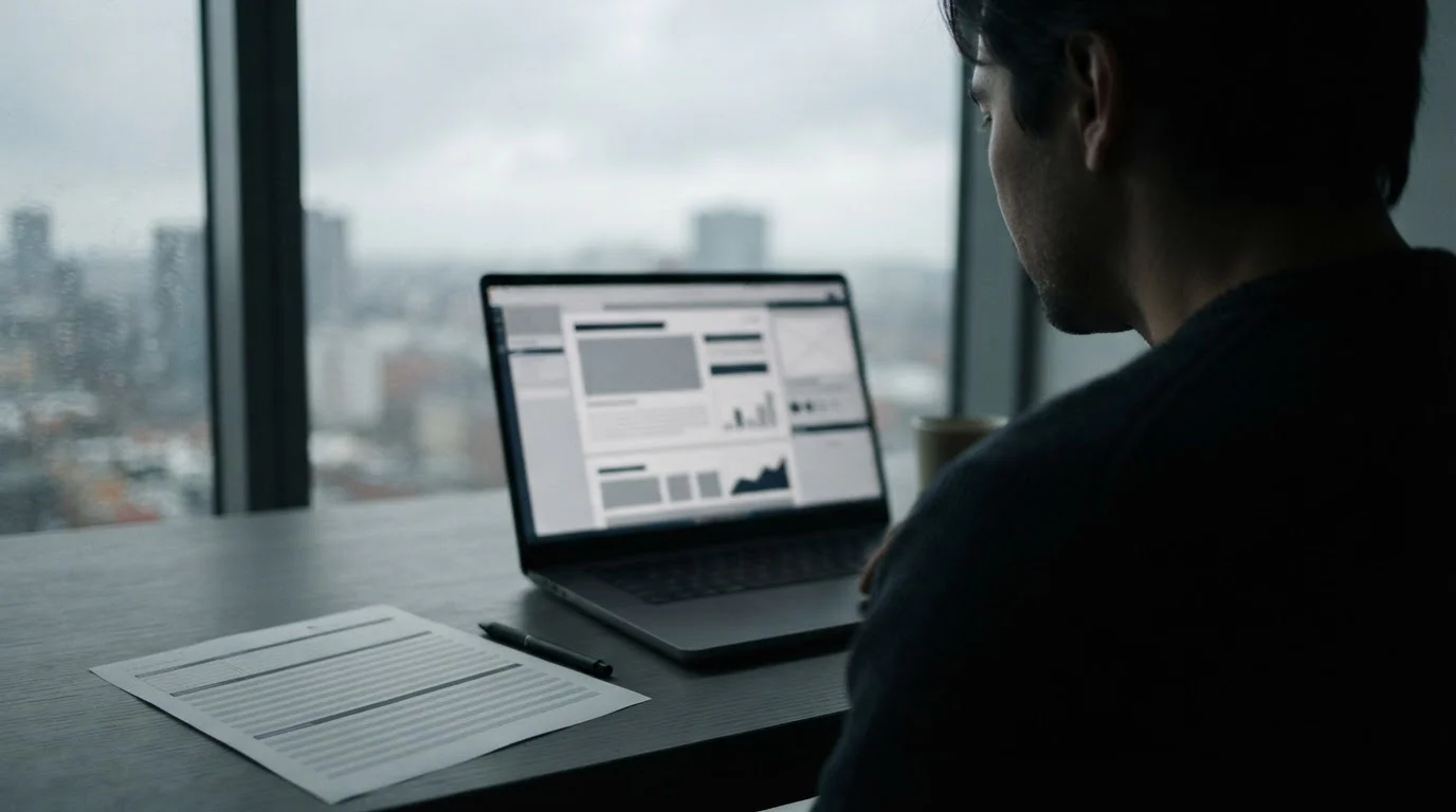 Silueta de una persona leyendo condiciones en la pantalla de un portátil