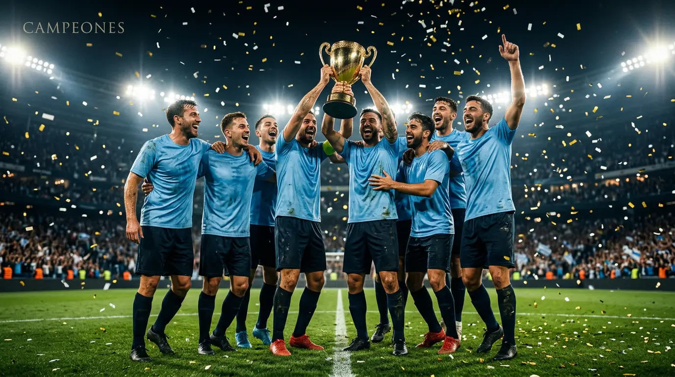 Jugadores celebrando un título de la Premier League con el trofeo en alto