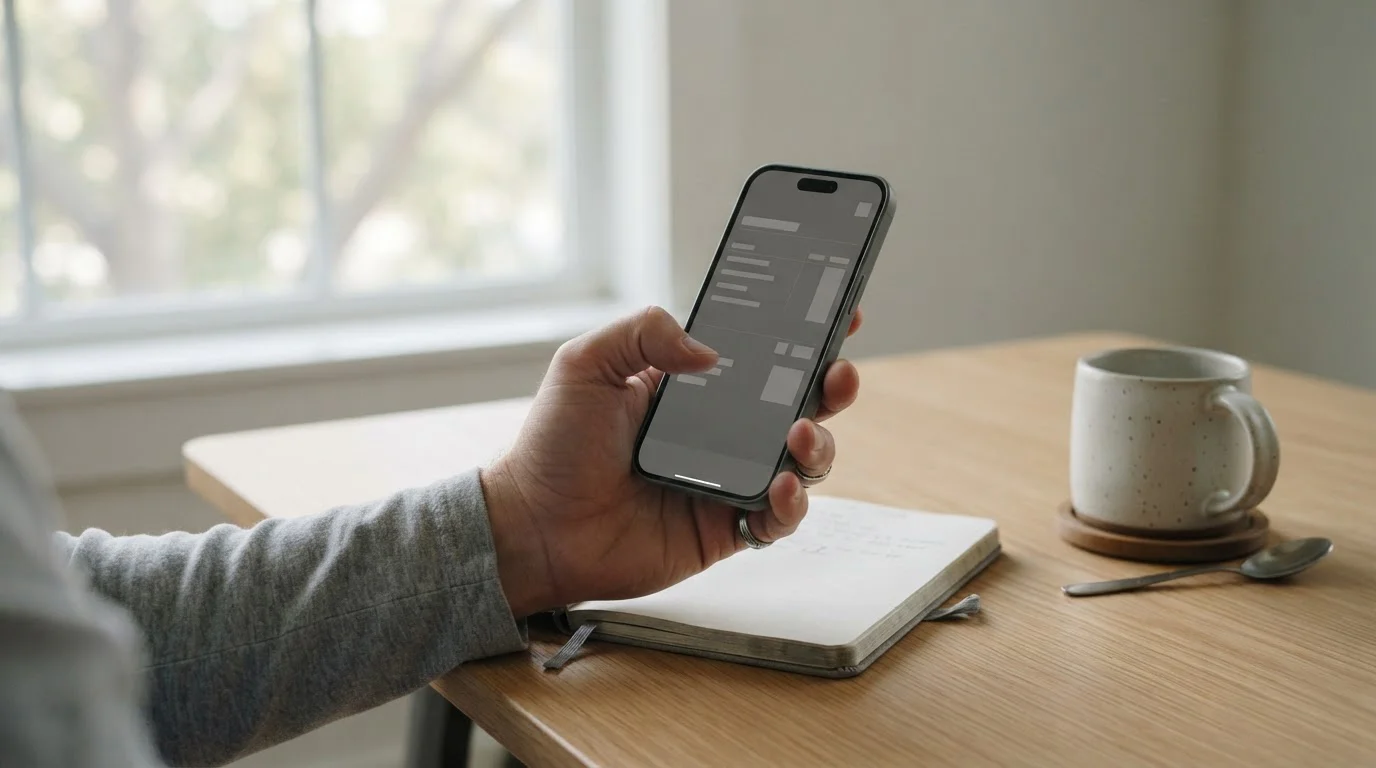 Persona usando el móvil para gestionar un pago instantáneo desde casa