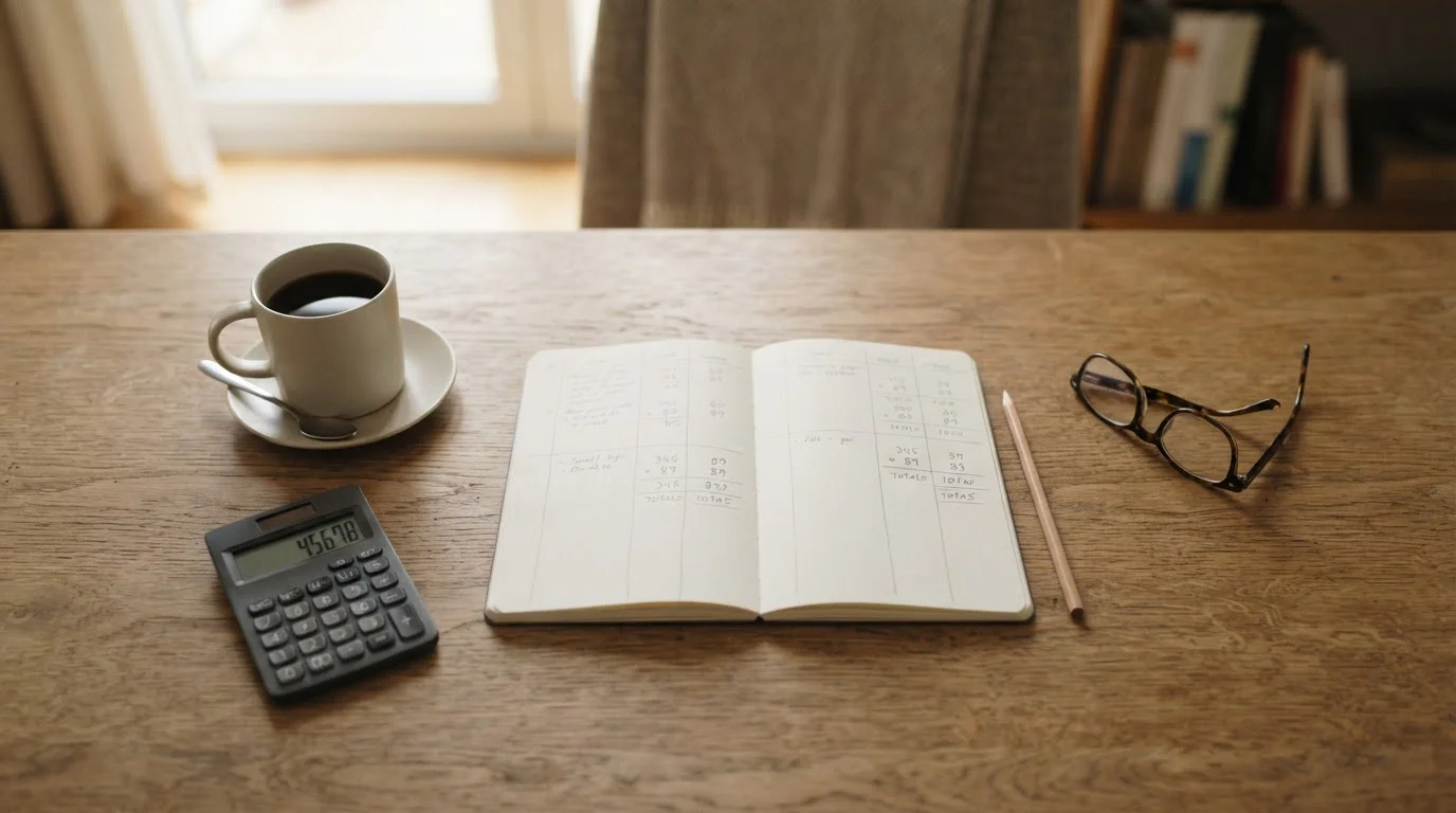 Escritorio con calculadora y libreta para analizar depósitos bajos en casas de apuestas