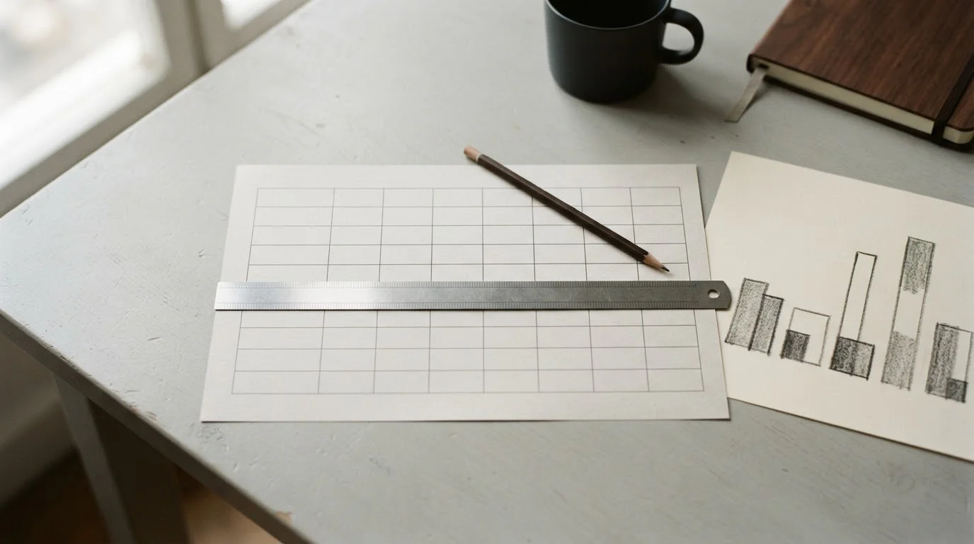 Mesa de trabajo con hoja comparativa de operadores y columnas neutras de datos