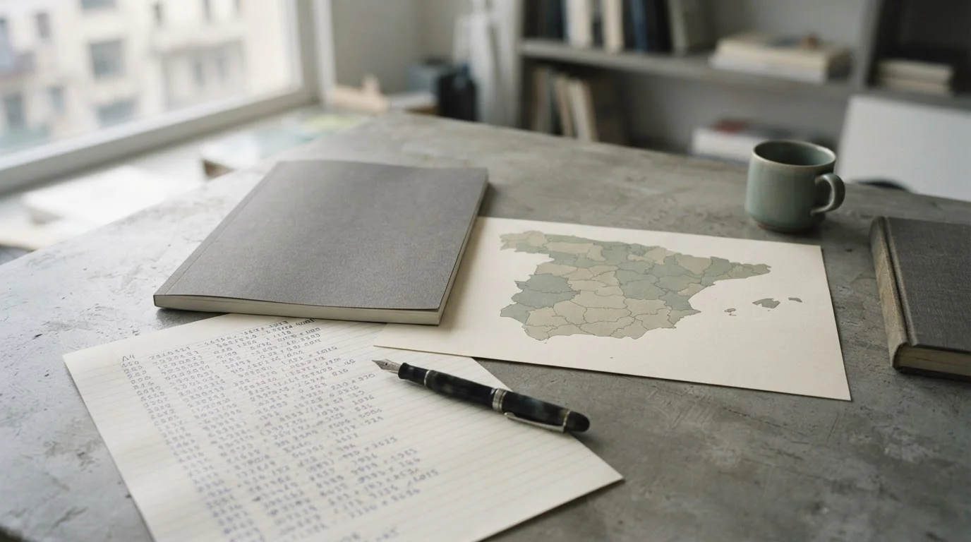 Mapa de España sobre un escritorio junto a un informe institucional