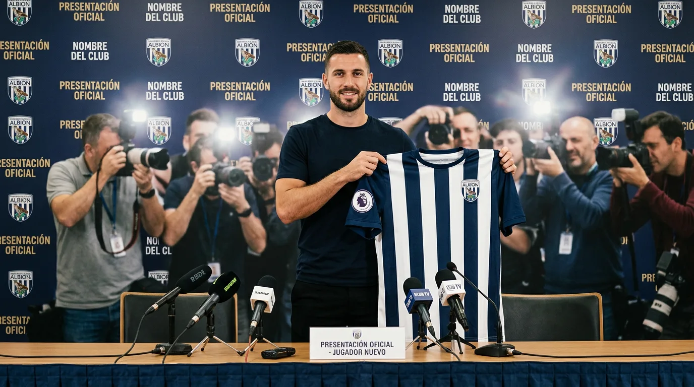 Jugador de fútbol posando con la camiseta de su nuevo club en la Premier League tras un fichaje récord