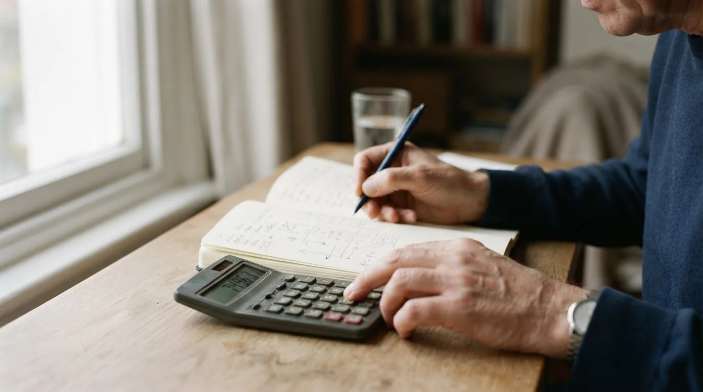 Manos calculando sobre un cuaderno el valor real del freebet