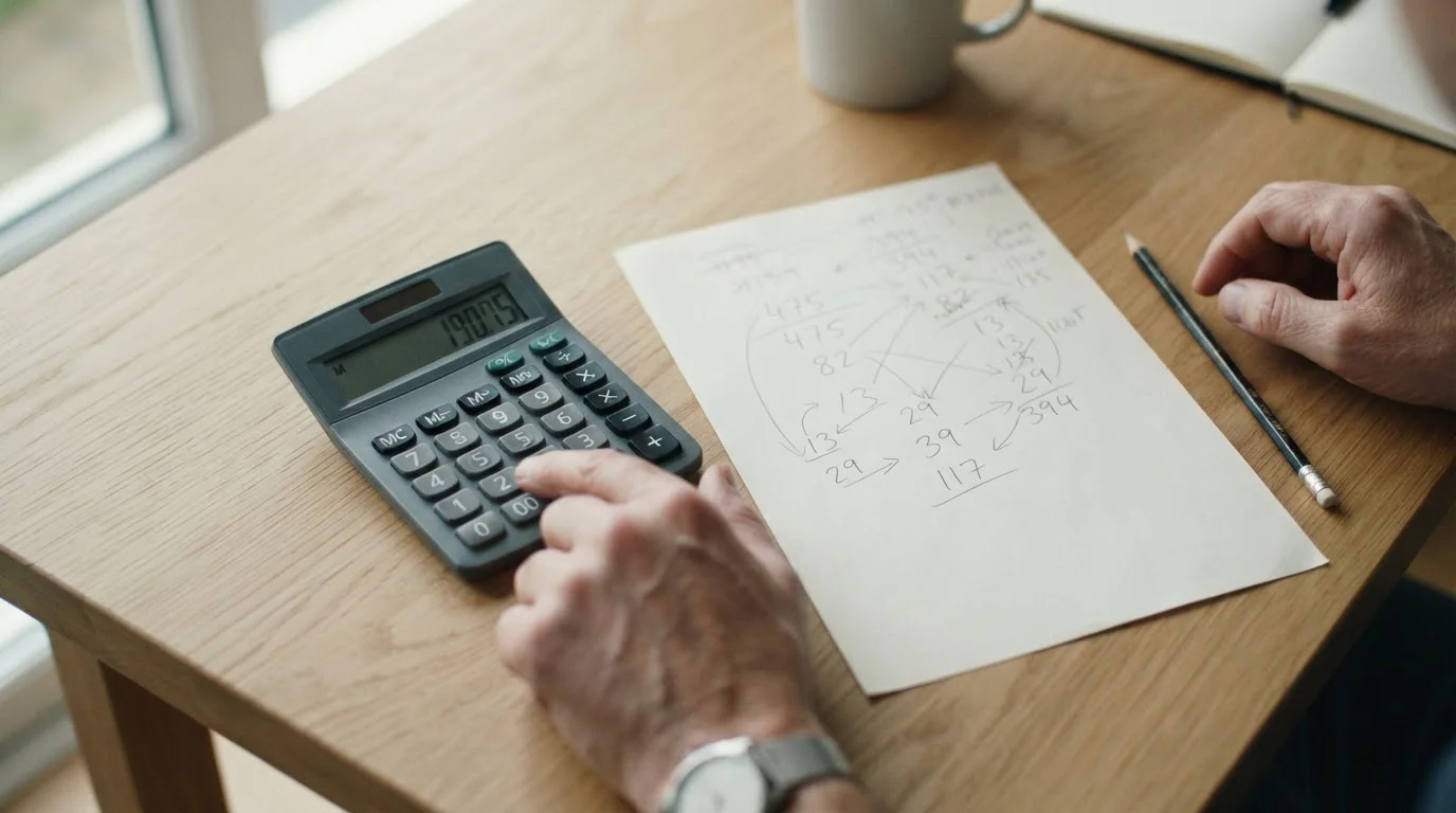 Manos calculando sobre papel el valor real de una apuesta gratuita tras el rollover