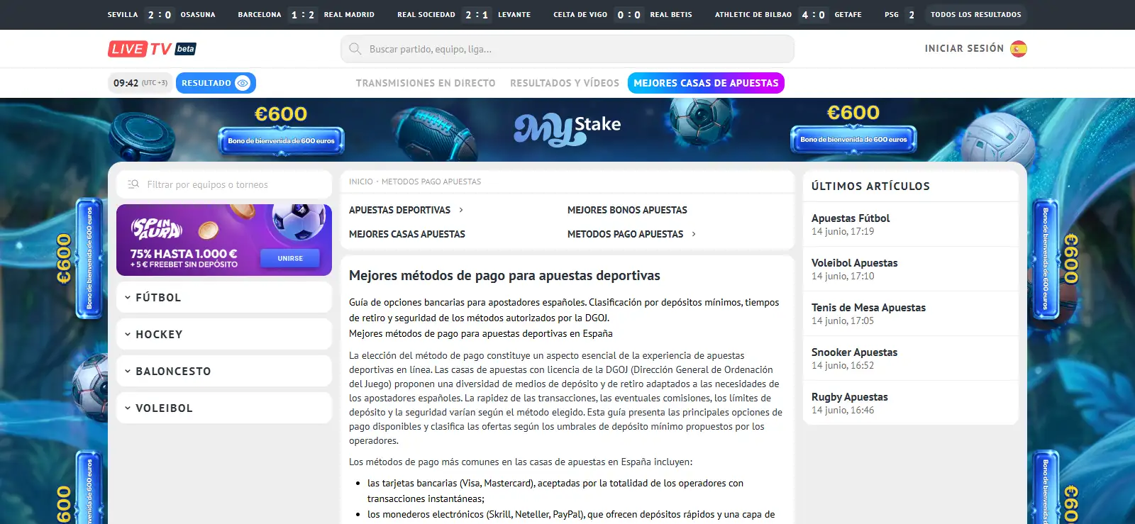 Guía española con categorías de medios de pago para apuestas