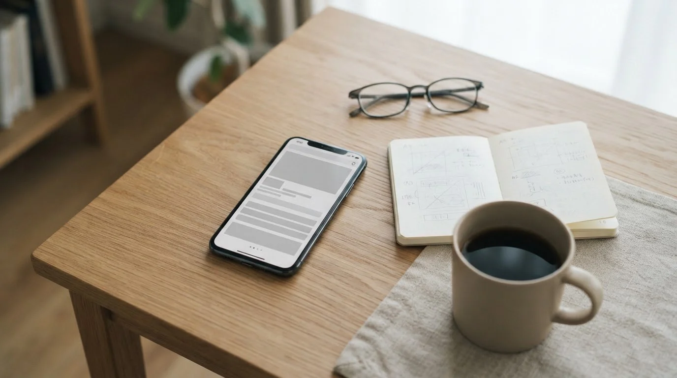 Escritorio con smartphone y cuaderno de notas para comparar aplicaciones de apuestas en España