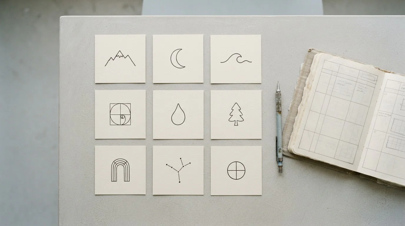 Nueve fichas neutras alineadas en una mesa como comparativa visual