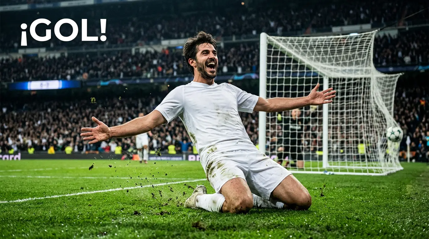Delantero de la Premier League celebrando un gol deslizándose de rodillas con los brazos abiertos