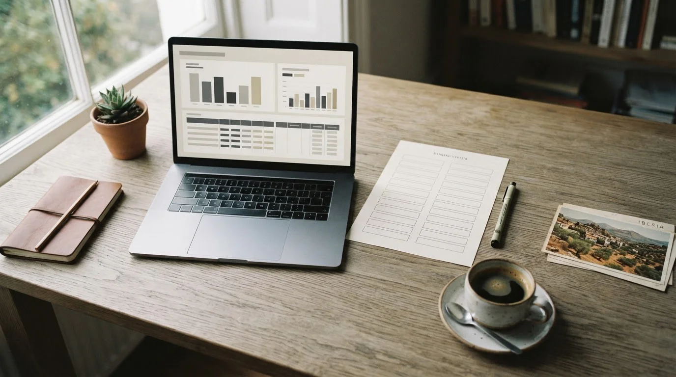 Mesa de análisis con notas y gráficos sobre apuestas deportivas en España